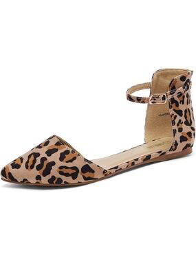 Dream Pairs SZ 8 Pointed Toe Ankle Strap Leopard Print Flat Ballet Shoe